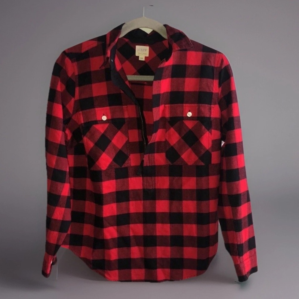 J. Crew Buffalo Plaid Red Black XS Holiday Christmasâ Shirt Half Zip